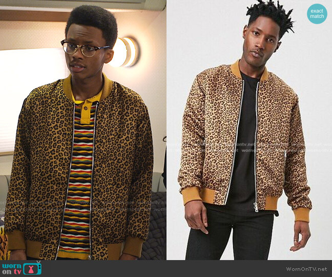 Forever 21 Satin Leopard Print Bomber Jacket worn by Noah Lambert (Israel Johnson) on Bunkd
