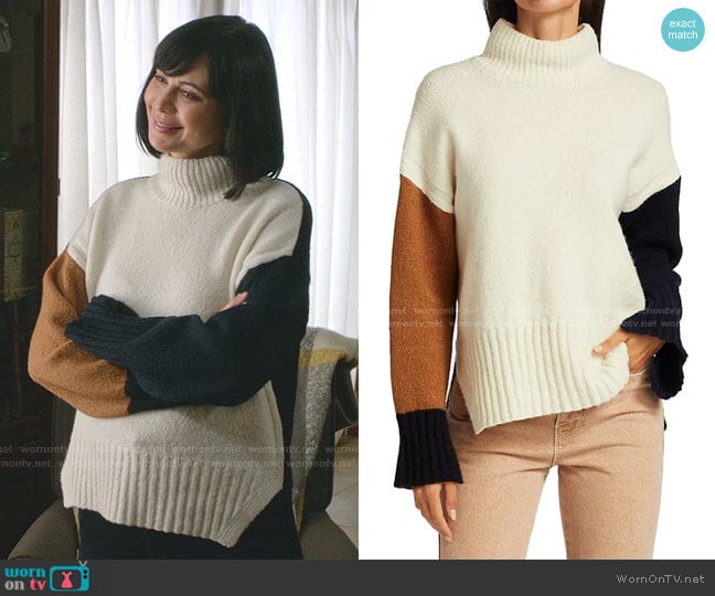 Frame Colorblocked Turtleneck Sweater worn by Cassandra Nightingale (Catherine Bell) on Good Witch