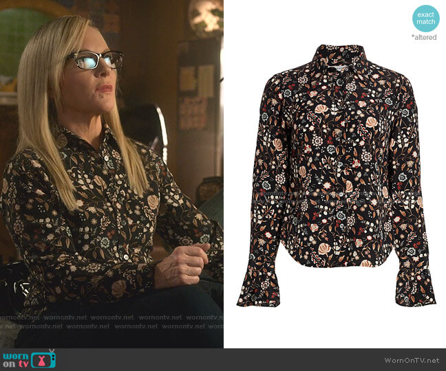 Frame Floral 70s Silk Blouse worn by Linda Martin (Rachael Harris) on Lucifer