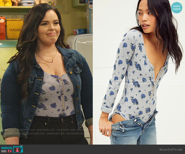 Free People Dylan Thermal Printed Bodysuit worn by Lou Hockhauser (Miranda May) on Bunkd