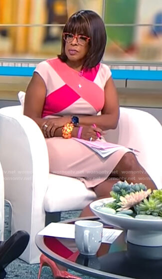 Gayle King’s pink cross front dress on CBS Mornings