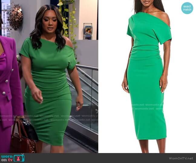 Gibson & Latimer One Shoulder Midi Knit Dress worn by Fatima (Crystal Hayslett) on Tyler Perrys Sistas