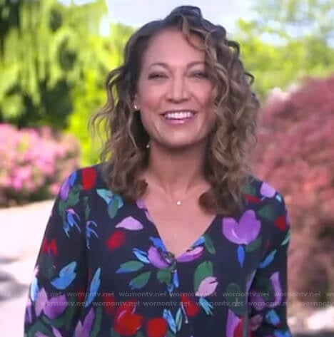 Ginger’s black floral wrap top on Good Morning America