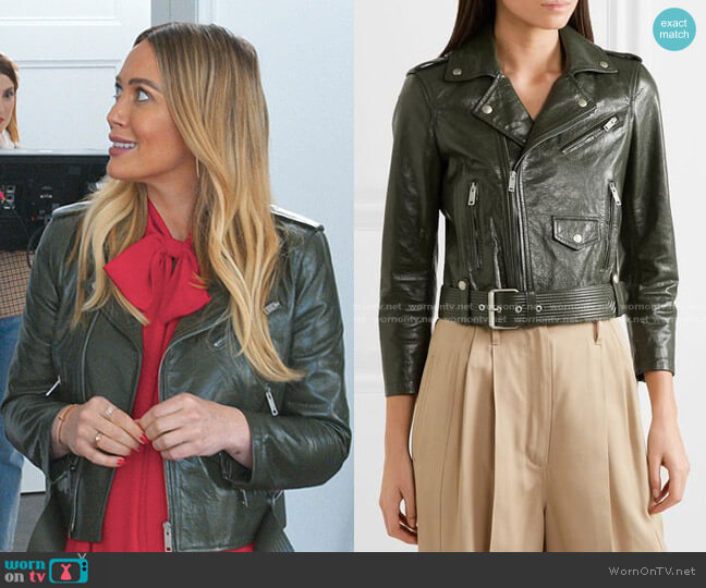 Givenchy Cropped Textured-leather Biker Jacket worn by Kelsey Peters (Hilary Duff) on Younger