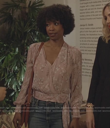 Grace’s pink floral wrap blouse on All American