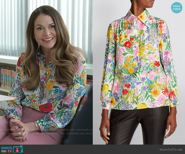 Gucci x Ken Scott Floral Silk-Jacquard Shirt worn by Liza Miller (Sutton Foster) on Younger
