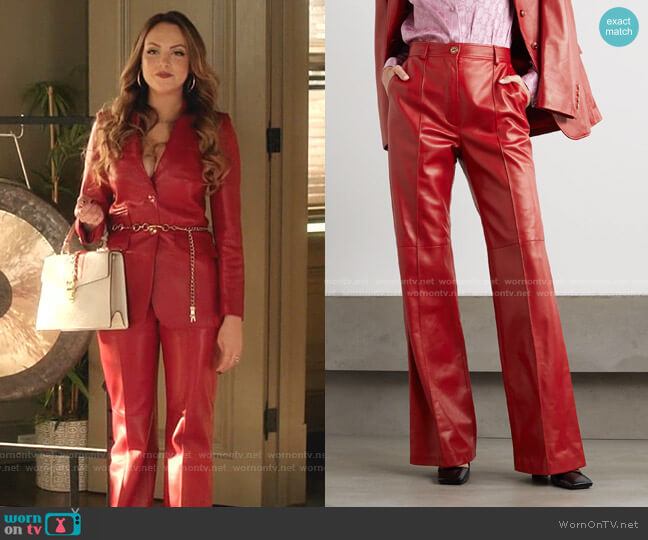 Gucci Leather straight-leg pants worn by Fallon Carrington (Elizabeth Gillies) on Dynasty