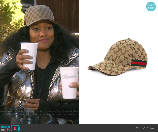 Gucci Original GG Canvas Baseball Hat with Web worn by Garcelle Beauvais on The Real Housewives of Beverly Hills