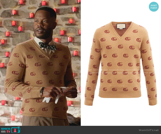 Gucci V-neck GG-Jacquard Wool Sweater worn by Jeff Colby (Sam Adegoke) on Dynasty