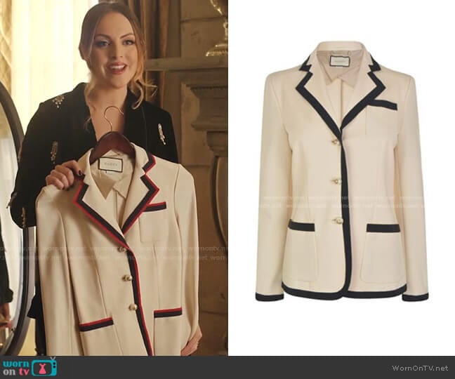Gucci Web Trim Blazer worn by Fallon Carrington (Elizabeth Gillies) on Dynasty