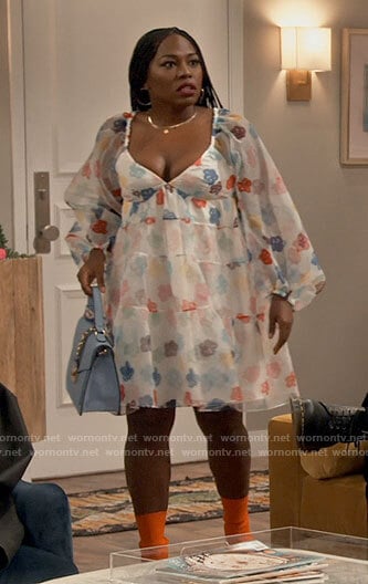 Harper’s floral organza dress and orange booties on iCarly