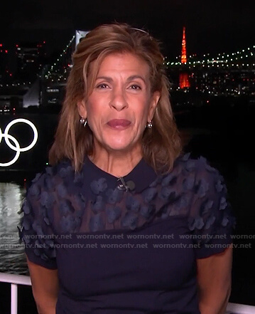 hoda’s navy floral embellished top on Today