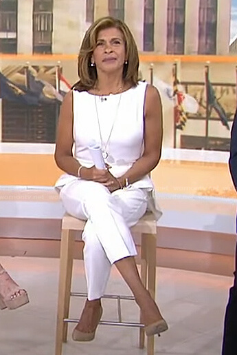 Hoda’s white peplum top and pants on Today