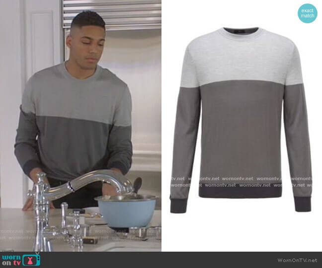 Hugo BOSS Gray Colorblock Sweater worn by Jordan Baker (Michael Evans Behling) on All American