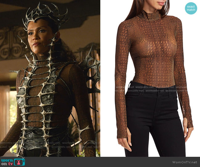 I AM GIA Kenzie Croc-Print Turtleneck Bodysuit worn by Mazikeen (Lesley-Ann Brandt) on Lucifer