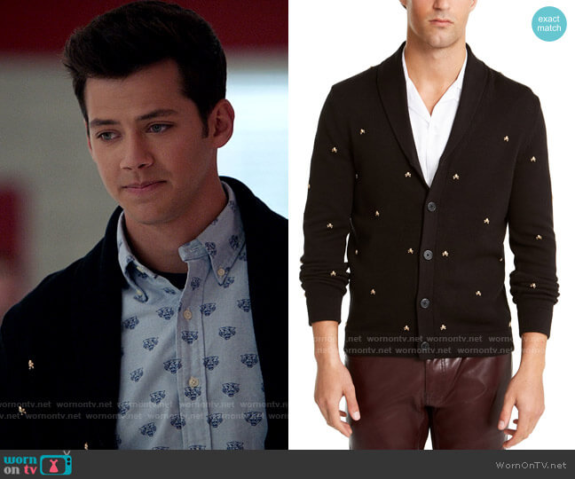INC International Concepts Famous Skull Cardigan Sweater worn by EJ (Matt Cornett) on High School Musical The Musical The Series