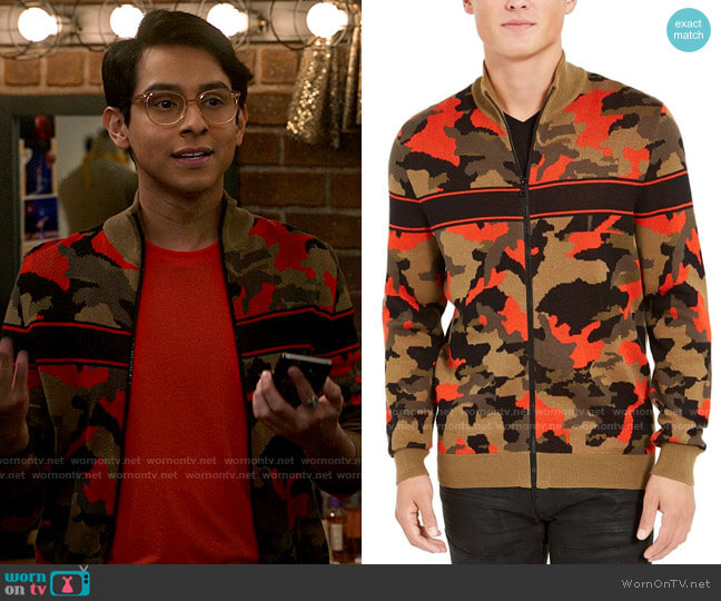 INC International Concepts Zip-Front Camo Sweater worn by Carlos Rodriguez (Frankie A. Rodriguez) on High School Musical The Musical The Series