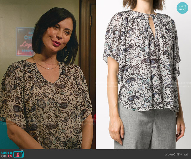 Isabel Marant Etoile Neslya Paisley Short-Sleeve Blouse worn by Cassandra Nightingale (Catherine Bell) on Good Witch