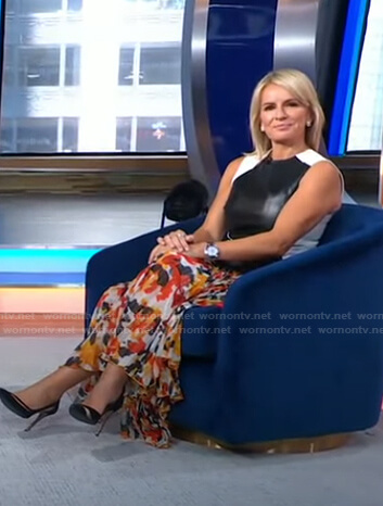 Jennifer’s colorblock leather top and floral skirt on Good Morning America