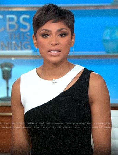 Jericka Duncan’s black and white dress on CBS Mornings