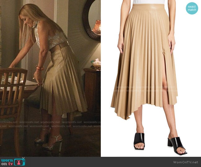 Jonathan Simkhai Jayla Vegan Leather Pleated Skirt worn by Dominique Deveraux (Michael Michele) on Dynasty