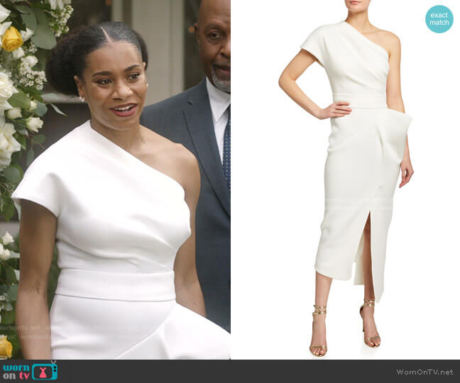 Jovani One-Shoulder Asymmetric Midi Cocktail Dress worn by Maggie Pierce (Kelly McCreary) on Greys Anatomy