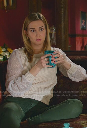 Joy’s ivory ribbed sheer sleeve sweater on Good Witch