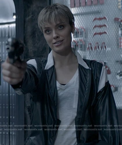 Kate’s black jacket with white mesh panels on Batwoman