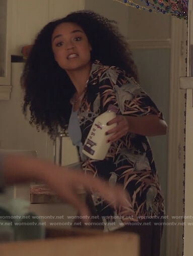 Kat’s floral and bird print shirt on The Bold Type