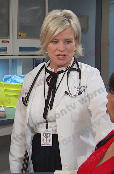 Kayla’s white ruffle tie neck dress on Days of our Lives