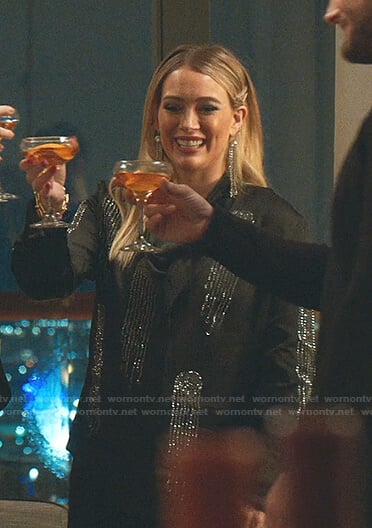 Kelsey’s black embellished shirt on Younger