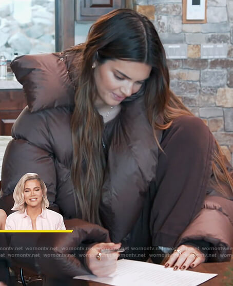 Kendall’s brown puffer jacket on Keeping Up with the Kardashians