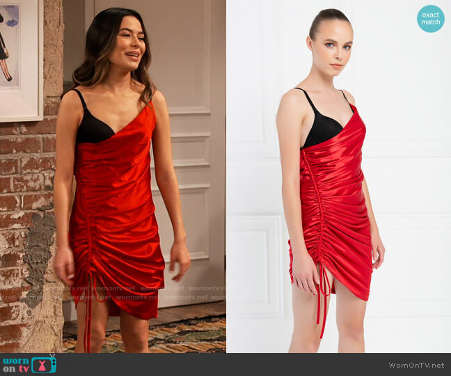 Kikiriki Bra Top Red Satin Dress worn by Carly Shay (Miranda Cosgrove) on iCarly