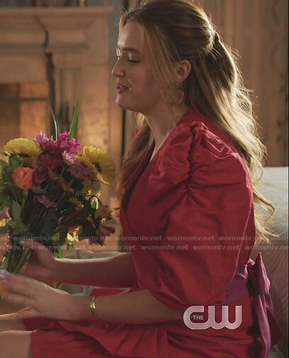 Kirby’s red puff sleeve wrap dress on Dynasty