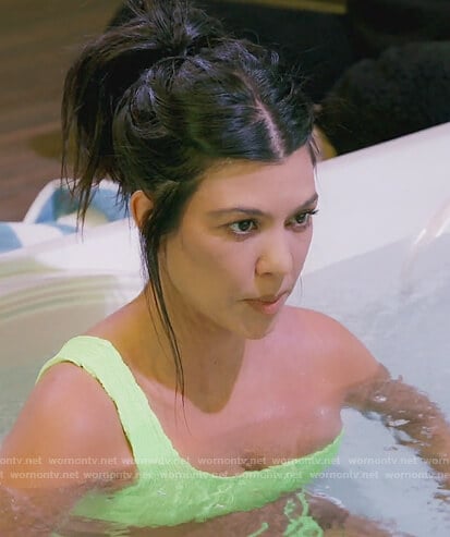 Kourtney’s green one shoulder bikini on Keeping Up with the Kardashians