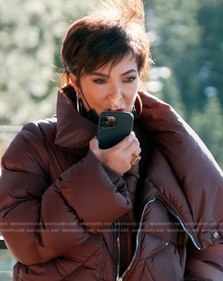 Kris’s brown puffer jacket on Keeping Up with the Kardashians