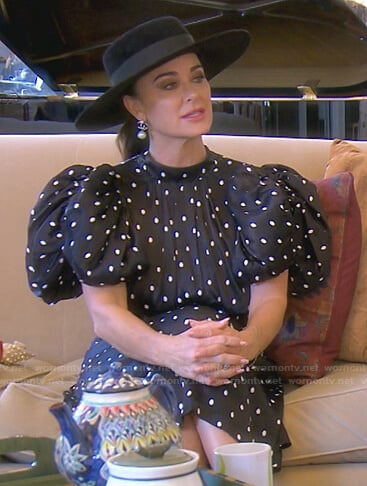 Kyle’s black polka dot puff sleeve dress on The Real Housewives of Beverly Hills
