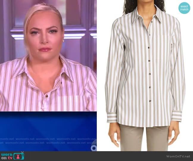 Lafayette 148 Ruxton Stripe Cotton Blend Shirt worn by Meghan McCain on The View