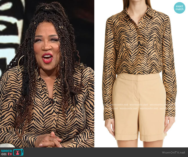 Lafayette 148 Scottie Zebra Print Silk Blouse worn by Kym Whitley on E! News