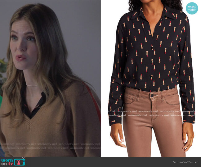 L'Agence Holly Lipstick Print Blouse worn by Sutton (Meghann Fahy) on The Bold Type