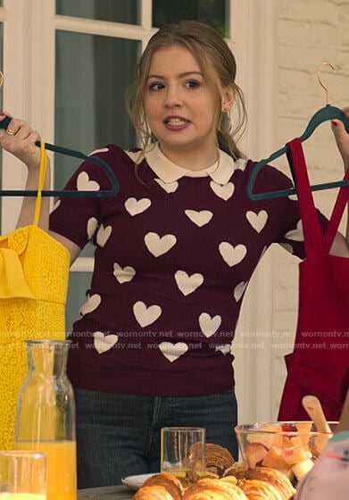 Lake’s burgundy heart print top on Love Victor