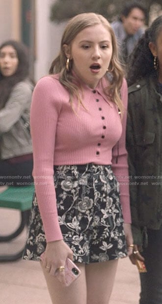 Lake’s pink polo top and floral shorts on Love Victor
