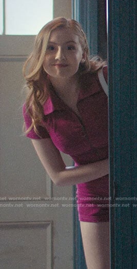 Lake’s pink zip front romper on Love, Victor