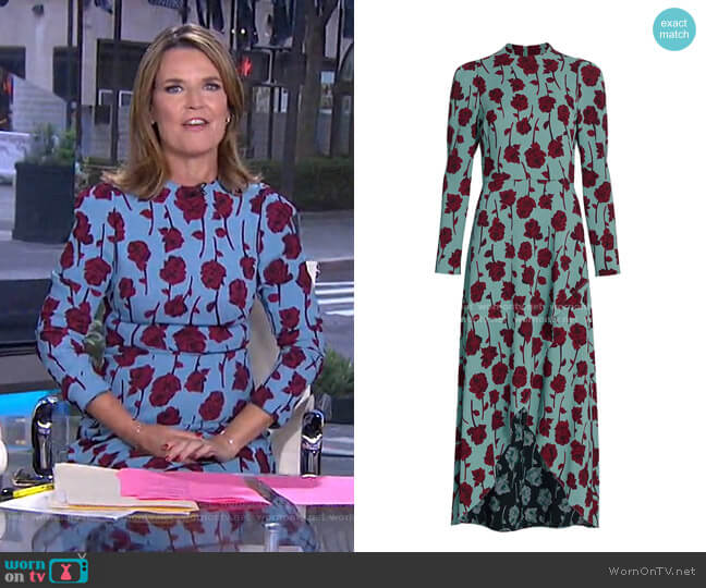 Lela Rose Double Face Rose Printed Crepe Long Sleeve Midi Dress worn by Savannah Guthrie on Today