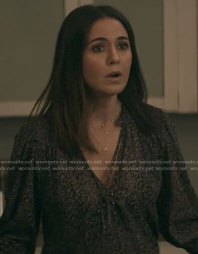 Lana’s dark floral blouse on Superman and Lois