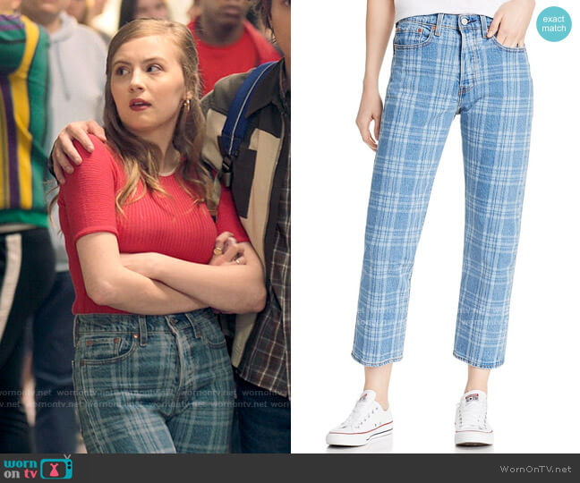 Levi's Wedgie Cropped Straight Plaid Jeans in Jive Chill worn by Lake Meriwether (Bebe Wood) on Love Victor