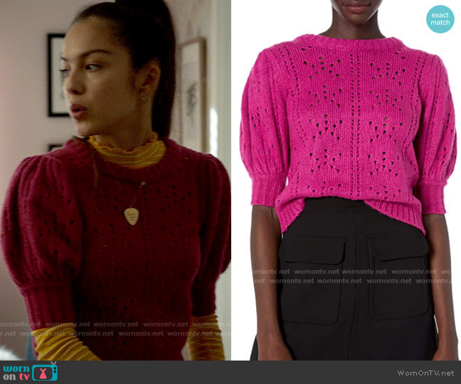 For Love & Lemons Brooke Pointelle Sweater worn by Nini (Olivia Rodrigo) on High School Musical The Musical The Series