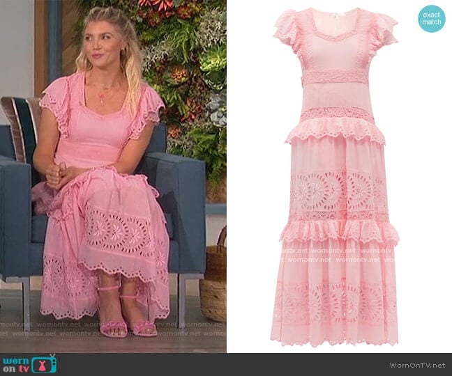 Love Shack Fancy Rinny tiered cotton maxi dress worn by Amanda Kloots on The Talk