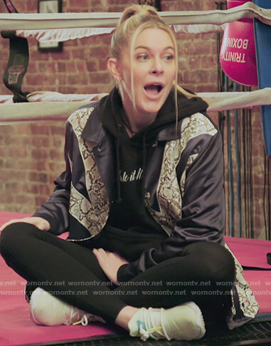 Leah’s black snake skin stripe jacket on The Real Housewives of New York City