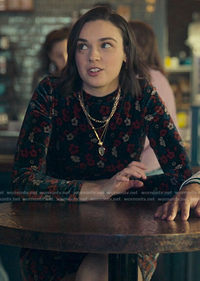 Lucy’s floral velvet dress on Love Victor